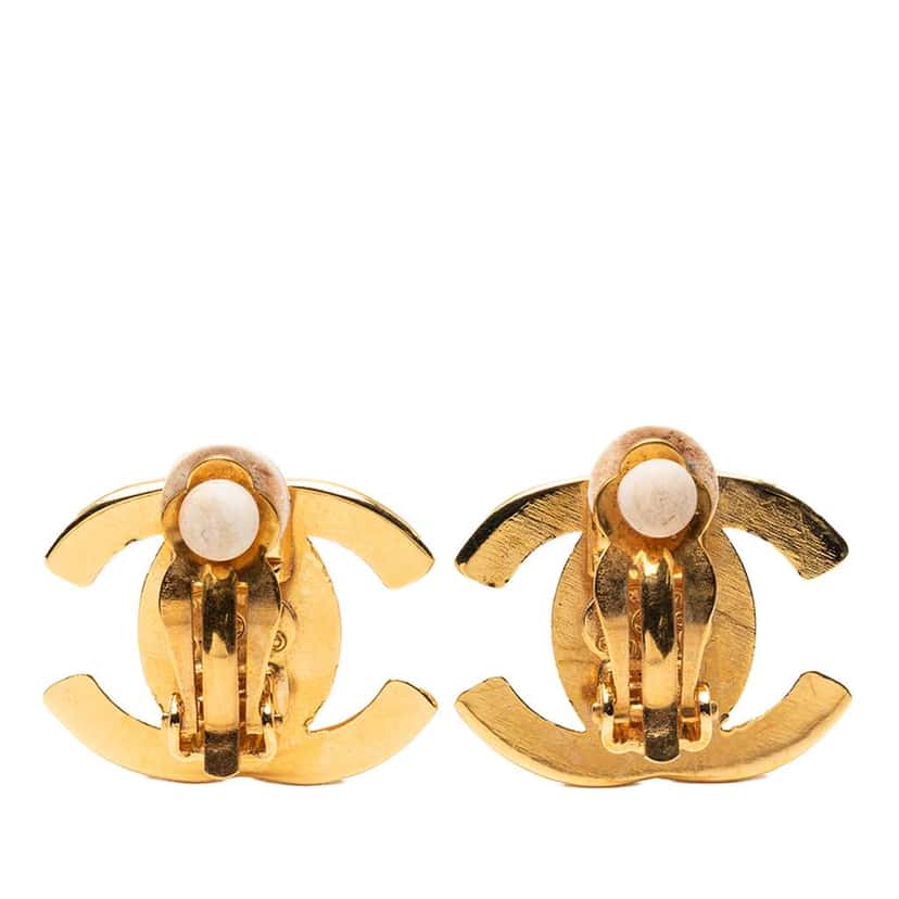 Chanel Gold Plated CC Turn Lock Clip on Earrings Gold Metal Good condition - Back View
