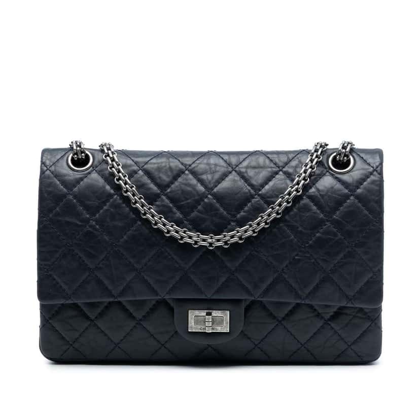 Chanel Quilted Aged Calfskin Reissue 2.55 Double Flap 226 Blue Leather Good condition - Front View