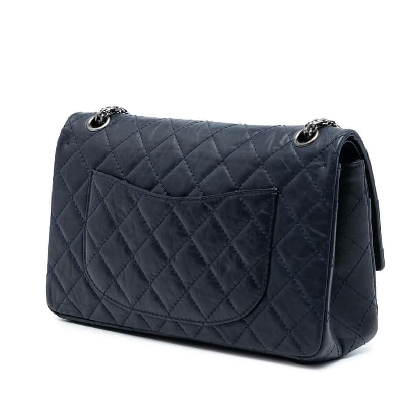 Chanel Quilted Aged Calfskin Reissue 2.55 Double Flap 226 Blue Leather Good condition - Back View