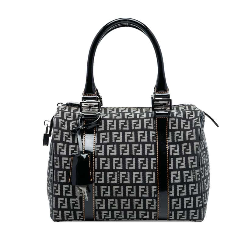 Fendi Small Zucchino Canvas Forever Bauletto Boston Bag Black Canvas Good condition - Front View