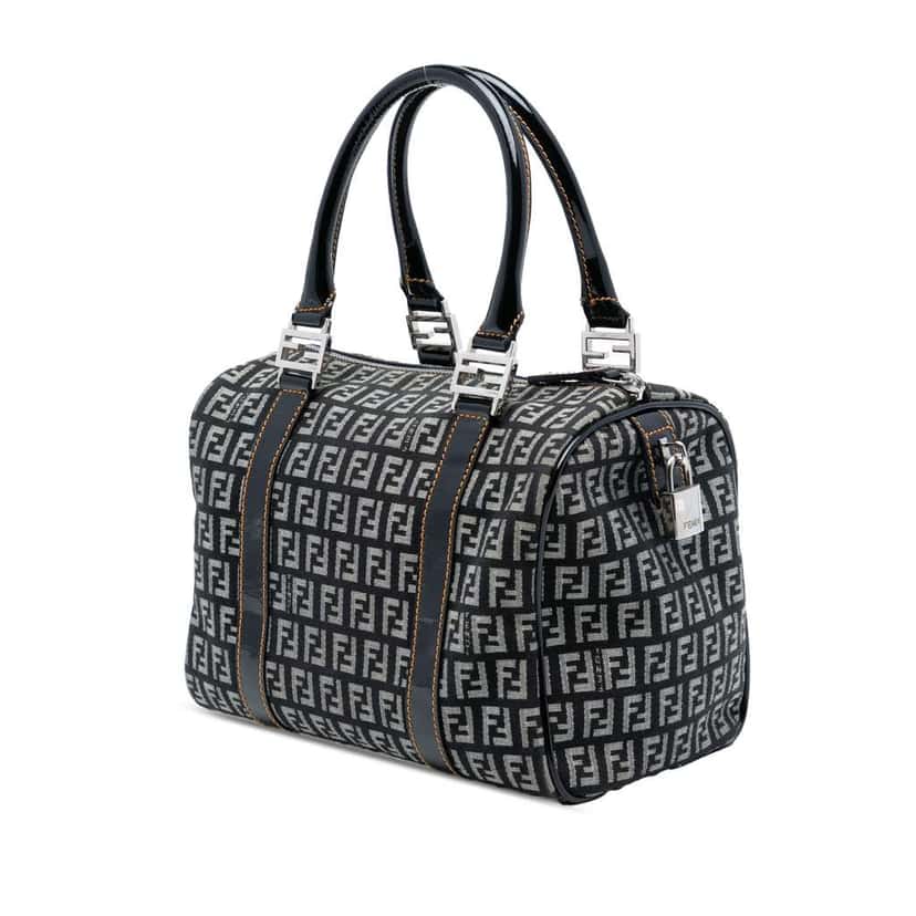 Fendi Small Zucchino Canvas Forever Bauletto Boston Bag Black Canvas Good condition - Back View