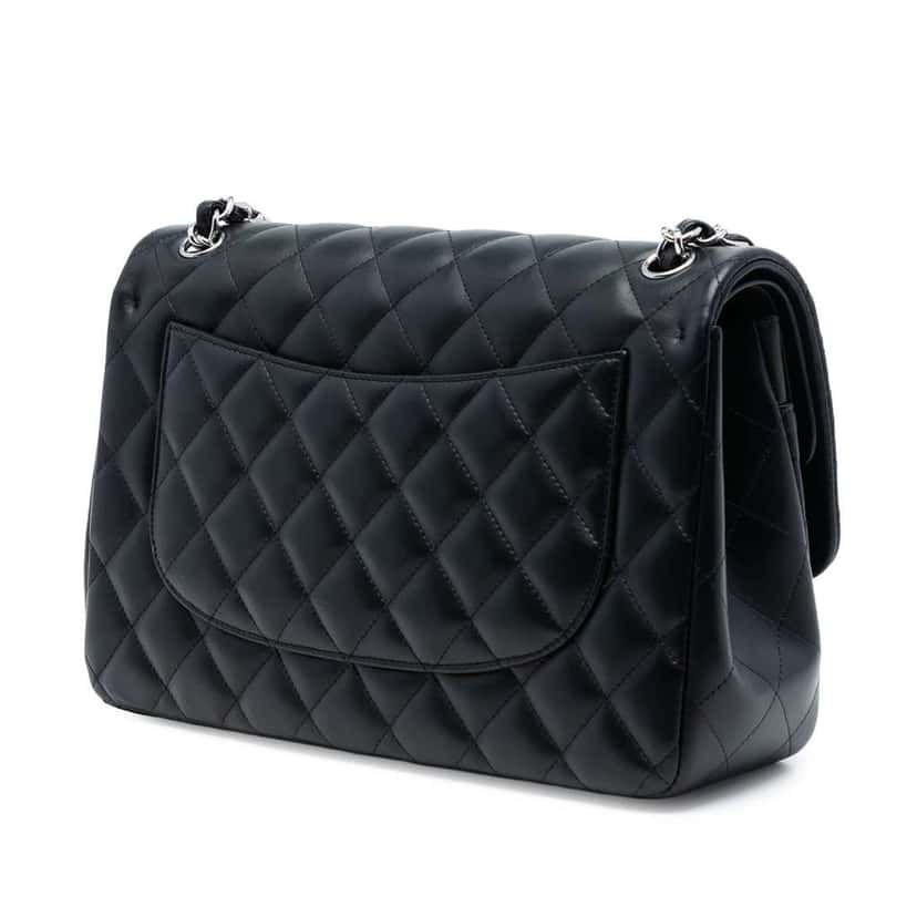 Chanel Jumbo Classic Lambskin Double Flap Black Leather Very good condition - Back View