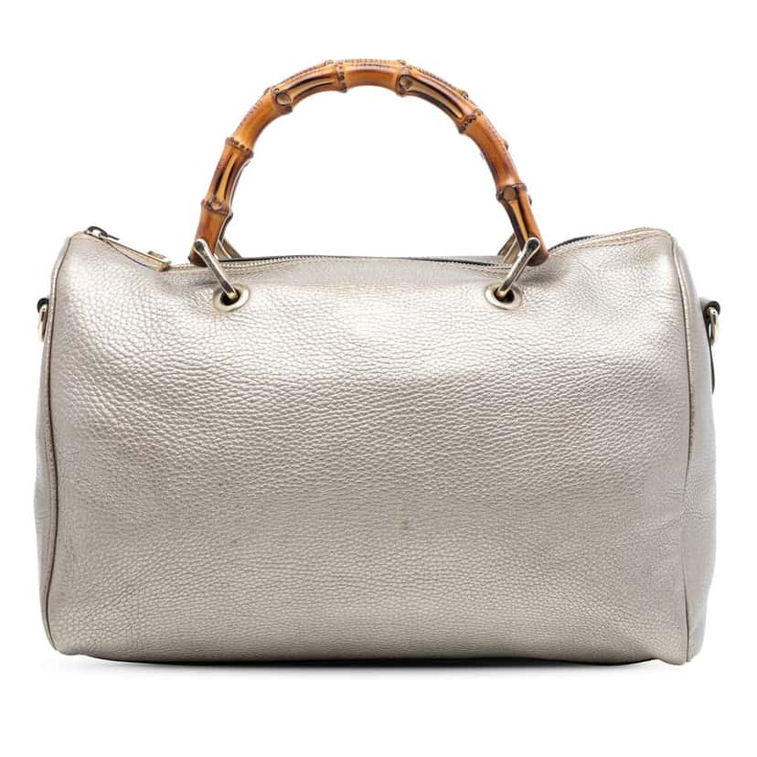 Gucci Medium Calfskin Bamboo Shopper Boston Bag Gold Leather Very good condition - Front View