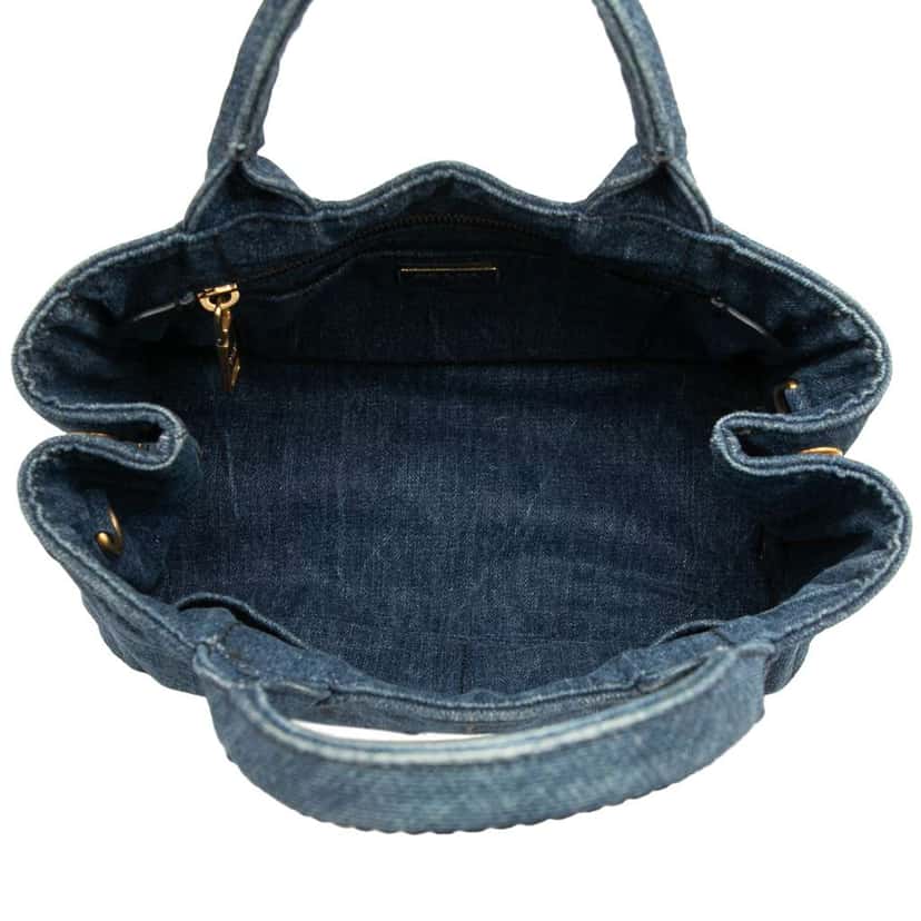 Prada Small Denim Canapa Logo Satchel Blue Denim Good condition - Model View