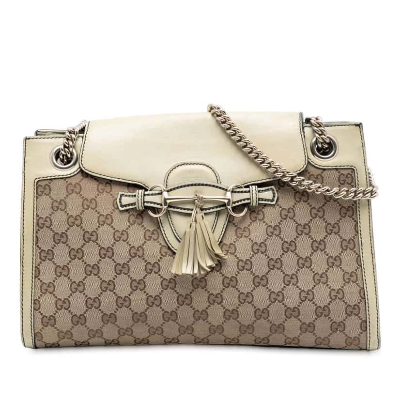 Gucci Large GG Canvas Emily Shoulder Bag Brown Canvas Very good condition - Front View