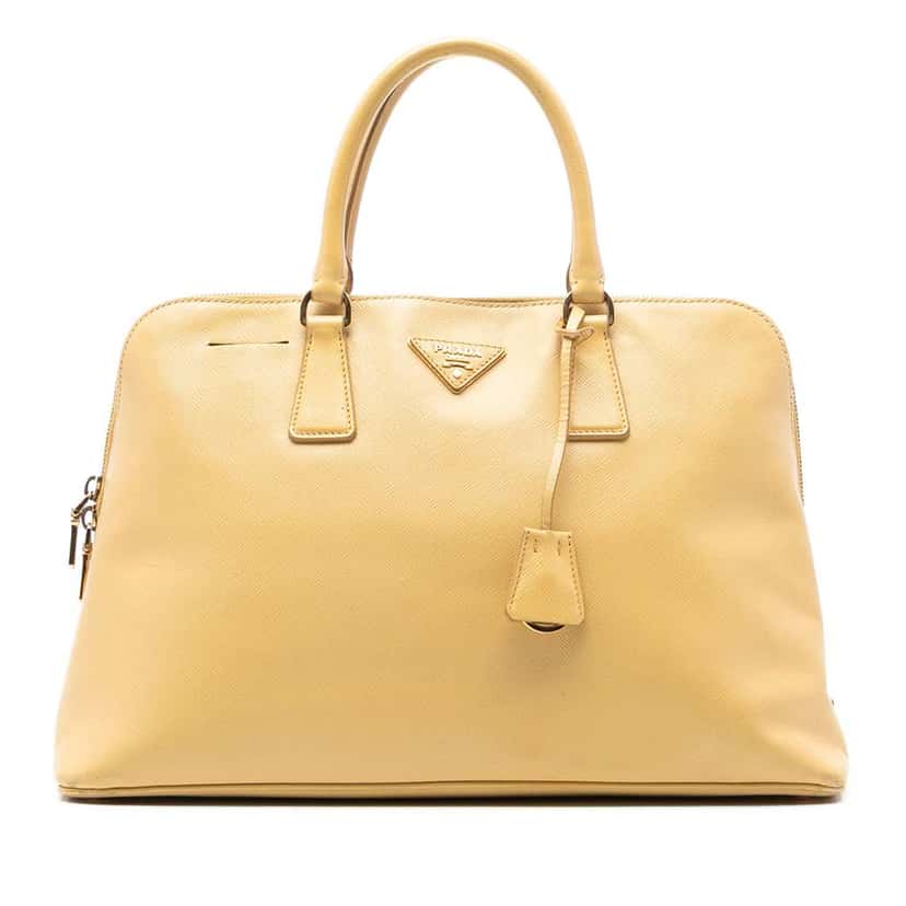 Prada Large Saffiano Lux Promenade Satchel Yellow Leather Good condition - Front View