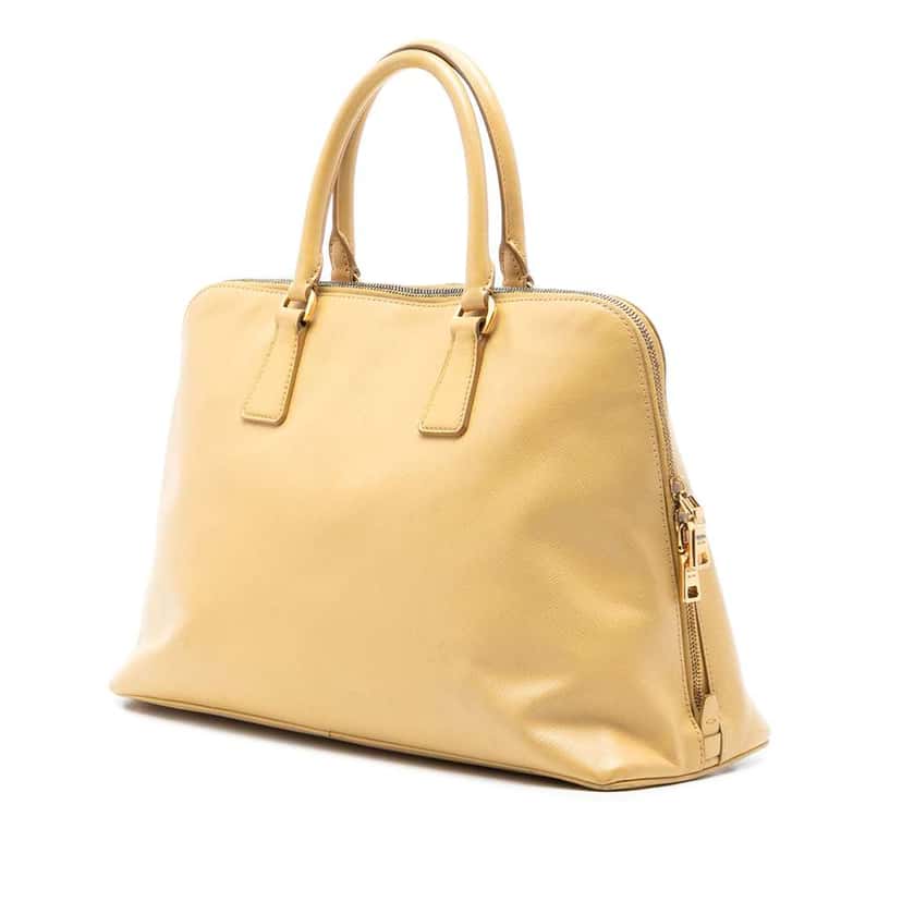 Prada Large Saffiano Lux Promenade Satchel Yellow Leather Good condition - Back View