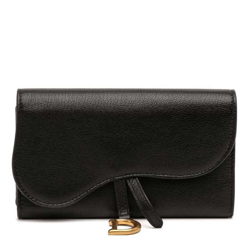 Dior Goatskin Saddle Long Wallet Black Leather Very good condition - Front View