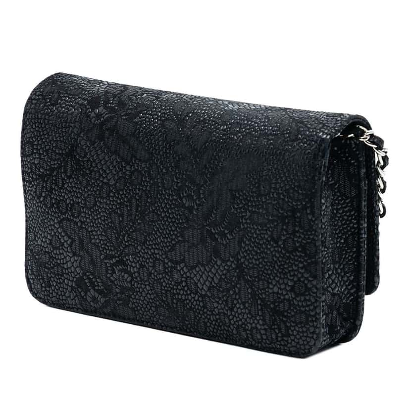Chanel CC Lace Overlay Goatskin Wallet On Chain Black Leather Good condition - Back View