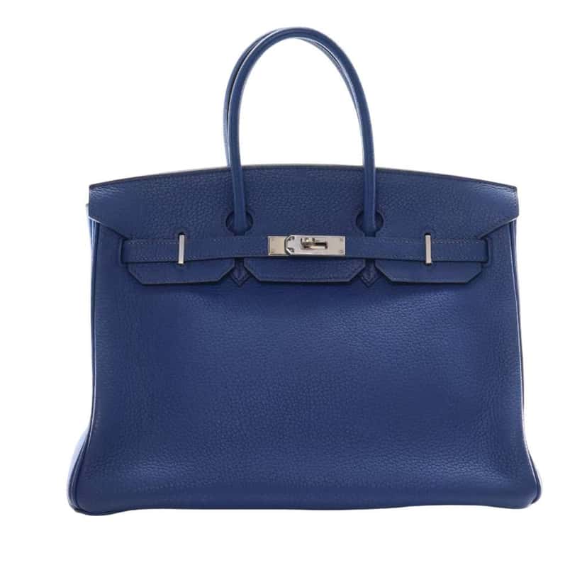 Hermès Togo Birkin Retourne 35 Blue Leather Good condition - Front View
