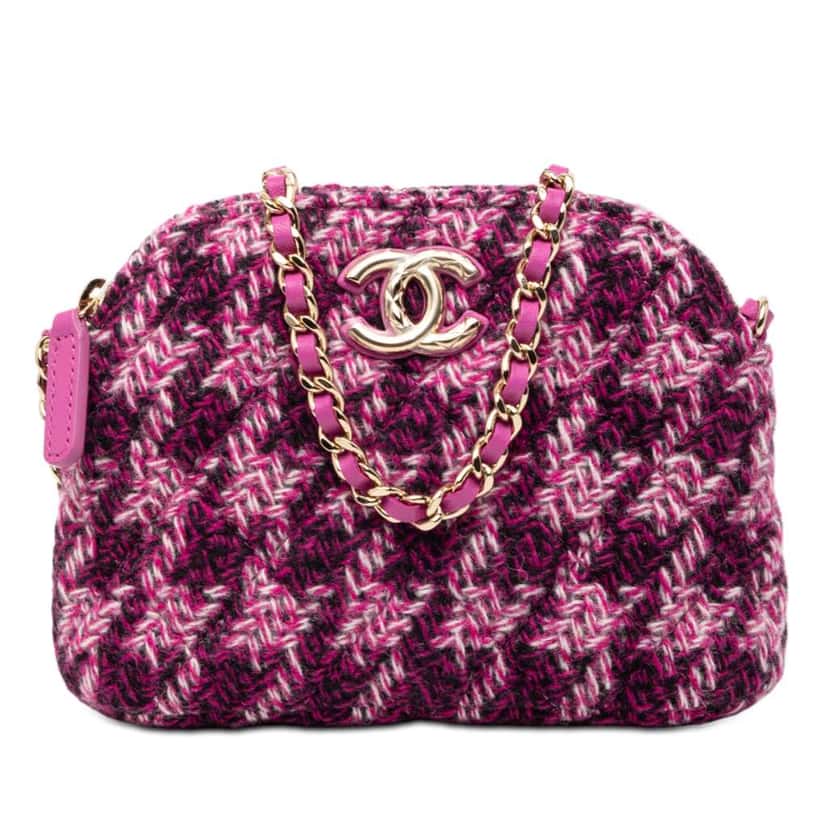 Chanel CC Tweed Houndstooth Clutch On Chain Purple Tweed Good condition - Front View