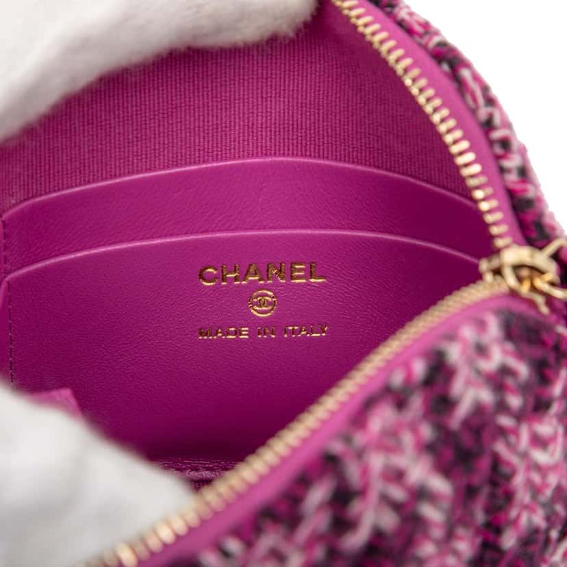Chanel CC Tweed Houndstooth Clutch On Chain Purple Tweed Good condition - Box View
