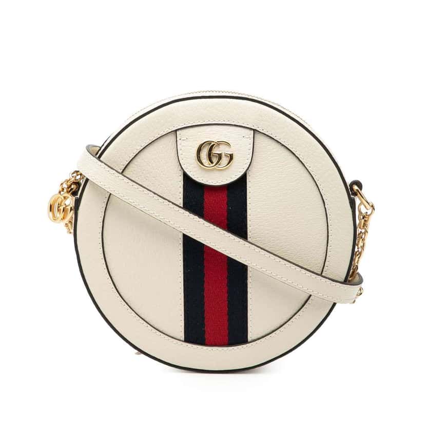 Gucci Mini Leather Ophidia Round Crossbody White Leather Very good condition - Front View