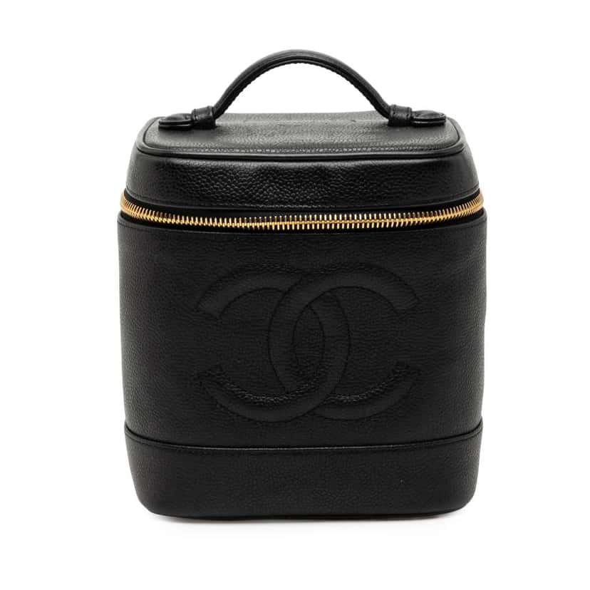 Chanel CC Caviar Vanity Bag Black Leather Good condition - Front View
