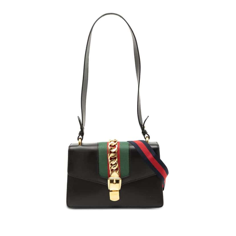 Gucci Small Leather Sylvie Web Satchel Black Leather Good condition - Front View