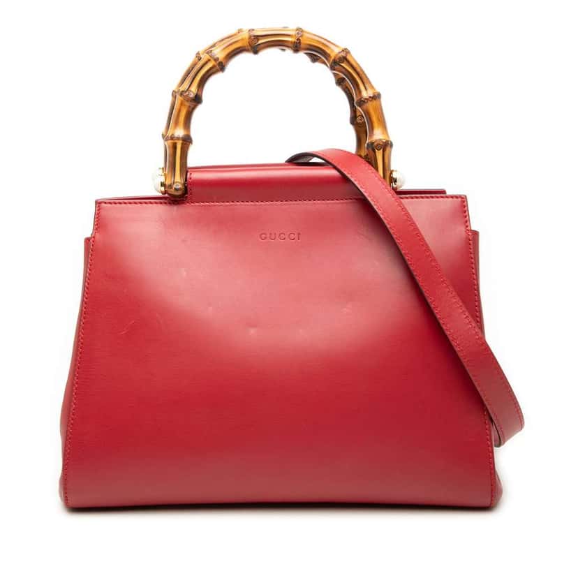 Gucci Small Leather Bamboo Nymphaea Satchel Red Leather Very good condition - Front View