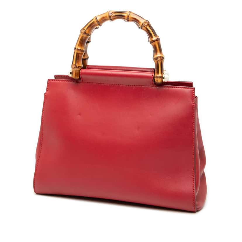 Gucci Small Leather Bamboo Nymphaea Satchel Red Leather Very good condition - Back View
