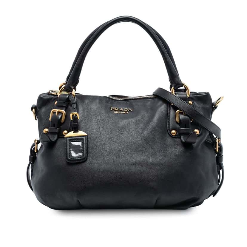 Prada Soft Calfskin Satchel Black Leather Fair condition - Front View