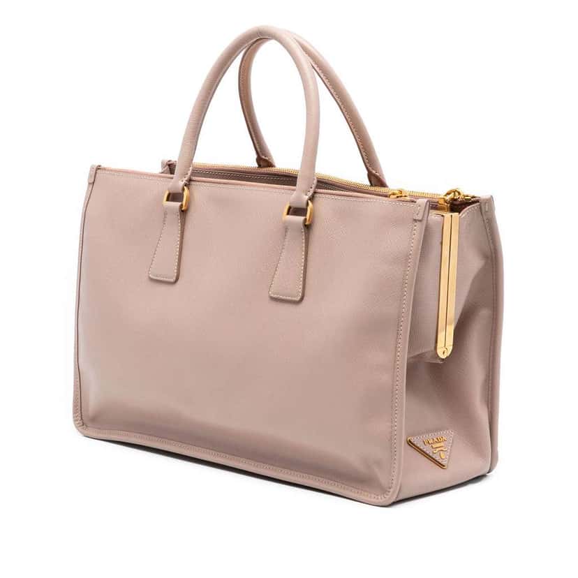 Prada Saffiano Lux Double Zip Frame Tote Brown Leather Very good condition - Back View