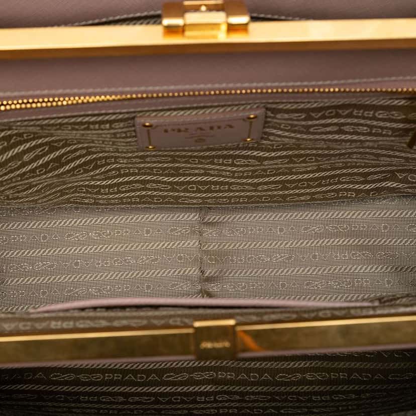 Prada Saffiano Lux Double Zip Frame Tote Brown Leather Very good condition - Model View