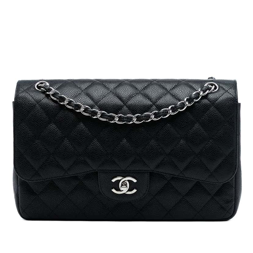Chanel Jumbo Classic Caviar Double Flap Black Leather Very good condition - Front View