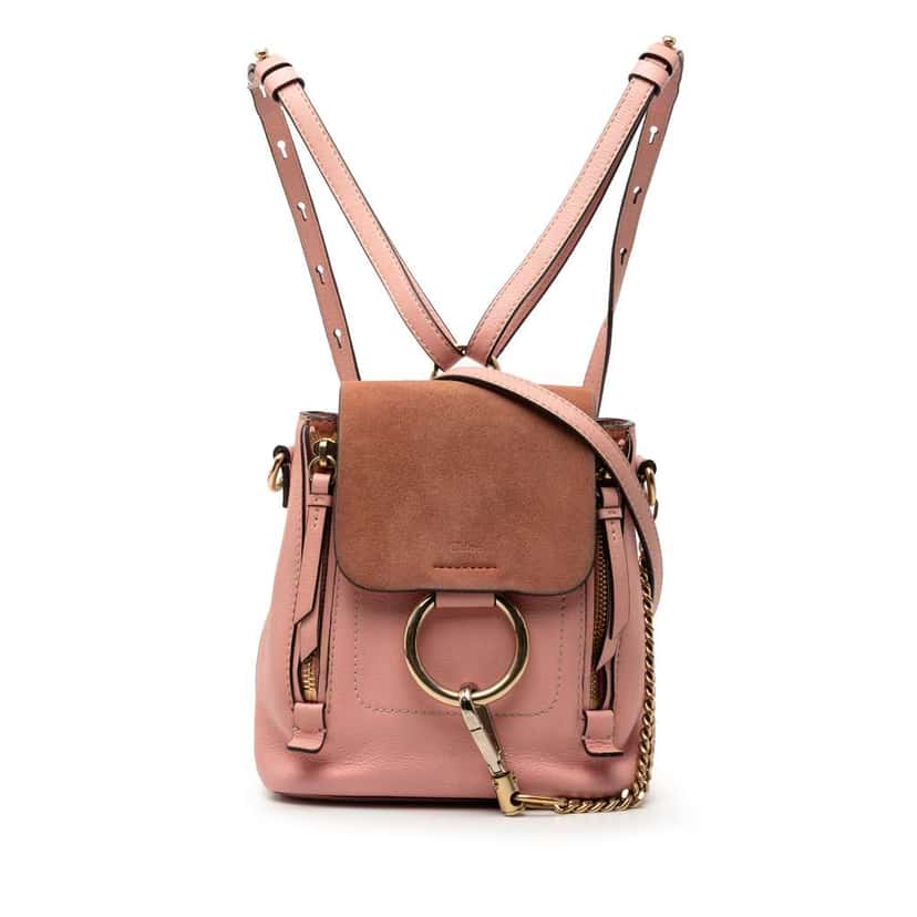 Chloé Mini Calfskin and Suede Faye Backpack Pink Leather Good condition - Front View