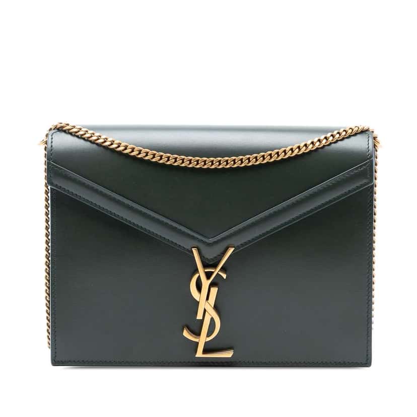 Saint Laurent Smooth Calfskin Monogram Cassandra Clasp Bag Green Leather Very good condition - Front View