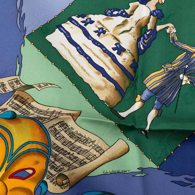 Hermès Le Carnaval de Venise Silk Scarf Blue Silk Good condition - Box View