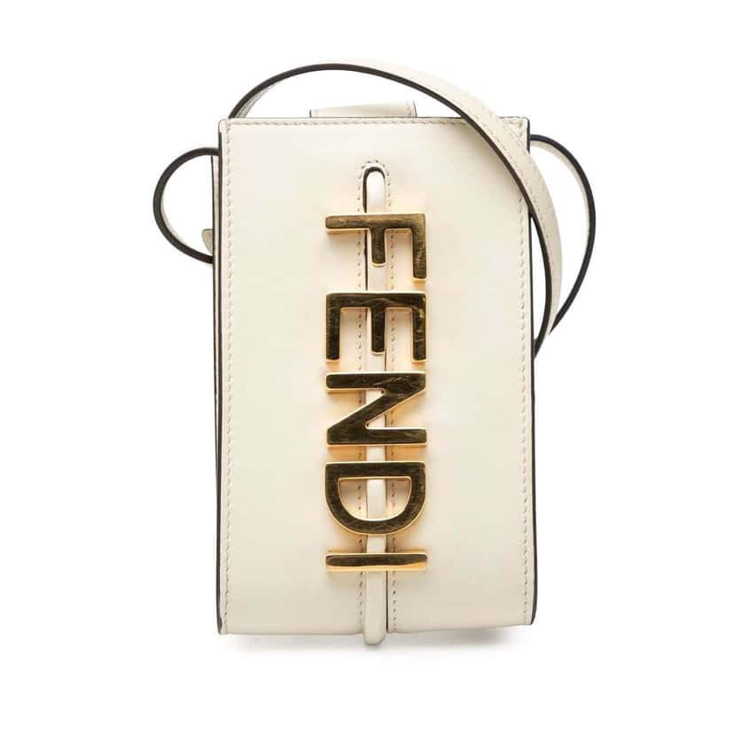 Fendi Leather Fendigraphy Phone Pouch White Leather Very good condition - Front View