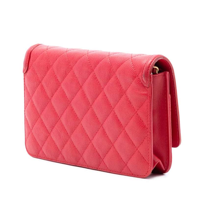 Chanel Caviar CC Filigree Wallet On Chain Red Leather Good condition - Back View