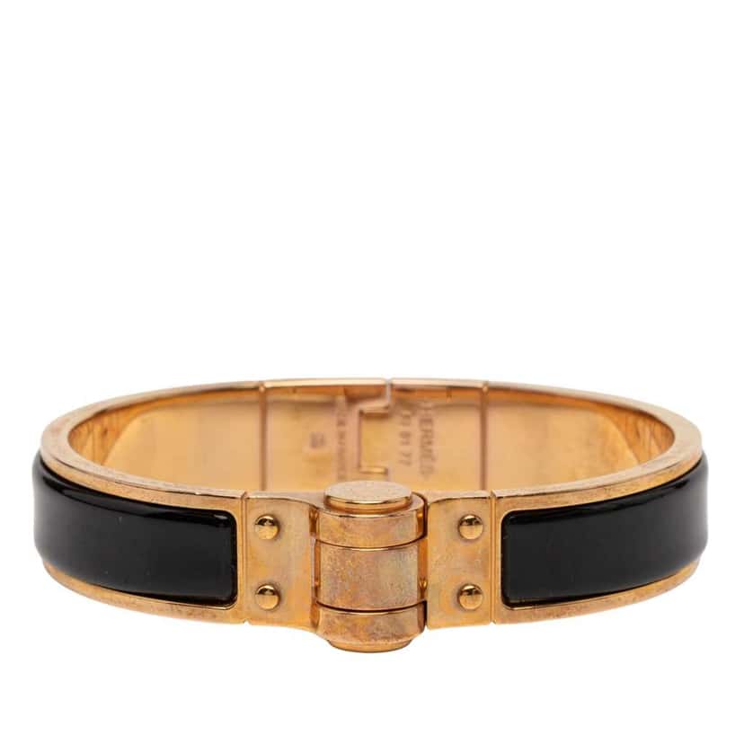 Hermès Narrow Enamel Charniere Uni Hinged Bracelet Black Fair condition - Front View