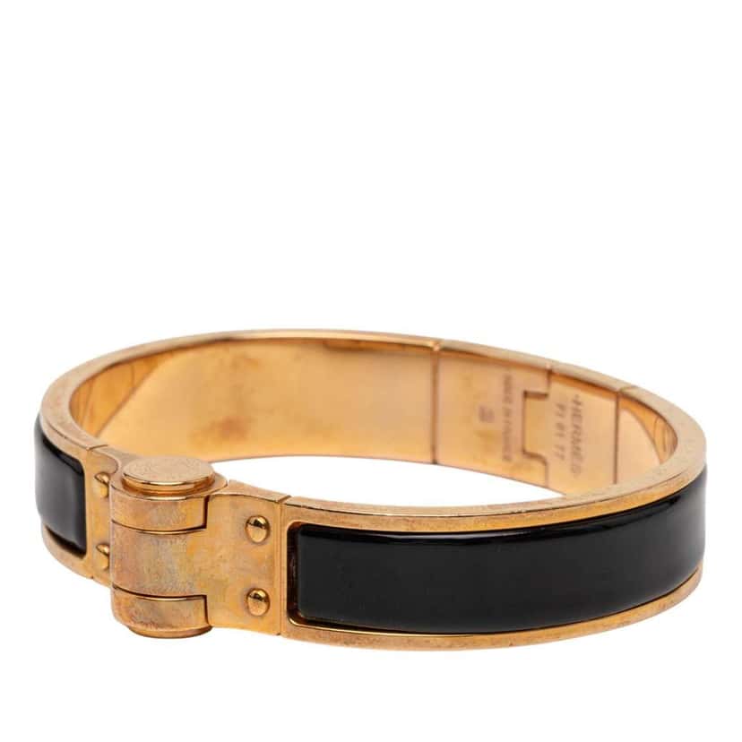Hermès Narrow Enamel Charniere Uni Hinged Bracelet Black Fair condition - Back View