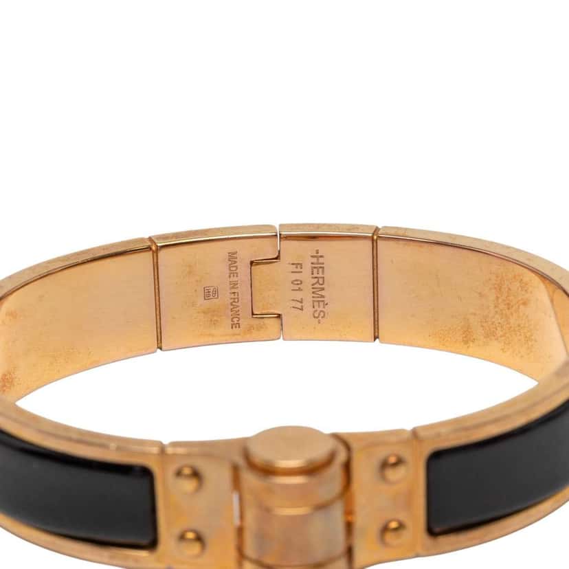Hermès Narrow Enamel Charniere Uni Hinged Bracelet Black Fair condition - Model View