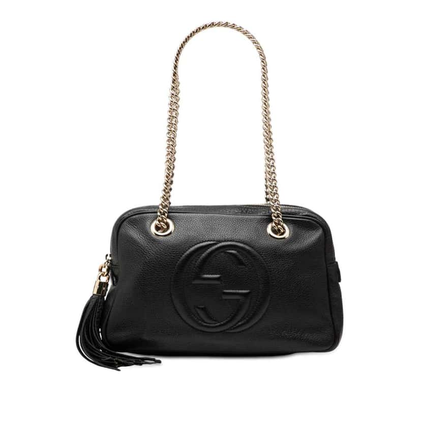 Gucci Pebbled Leather Soho Chain Zip Shoulder Bag Black Leather Good condition - Front View