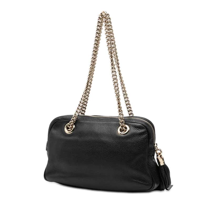 Gucci Pebbled Leather Soho Chain Zip Shoulder Bag Black Leather Good condition - Back View