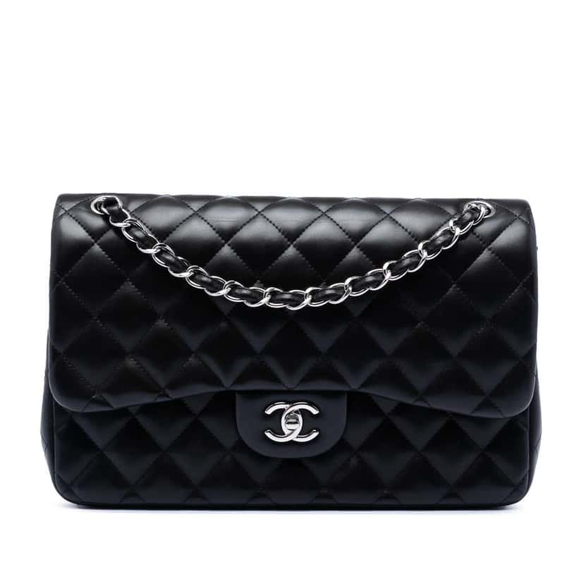 Chanel Jumbo Classic Lambskin Double Flap Black Leather Very good condition - Front View