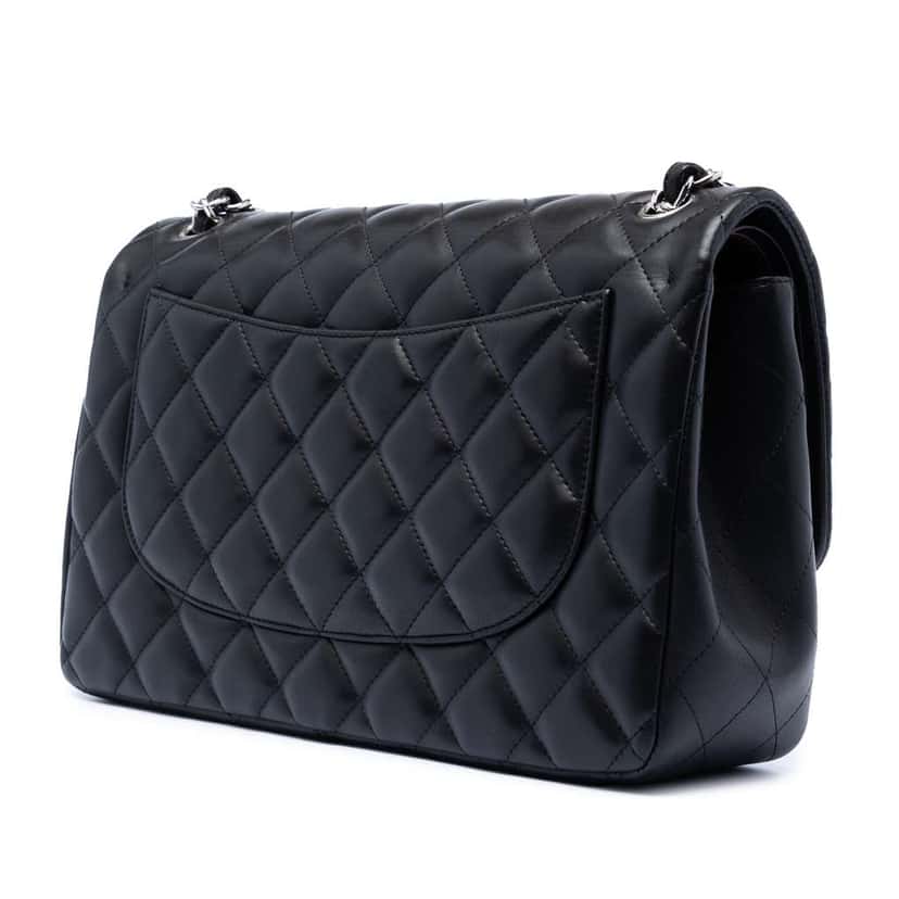 Chanel Jumbo Classic Lambskin Double Flap Black Leather Very good condition - Back View