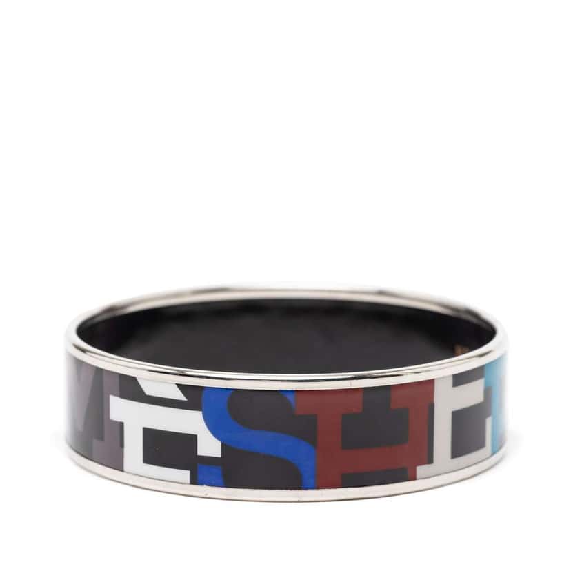 Hermès Wide Capitales Enamel Bangle 65 Black Good condition - Back View