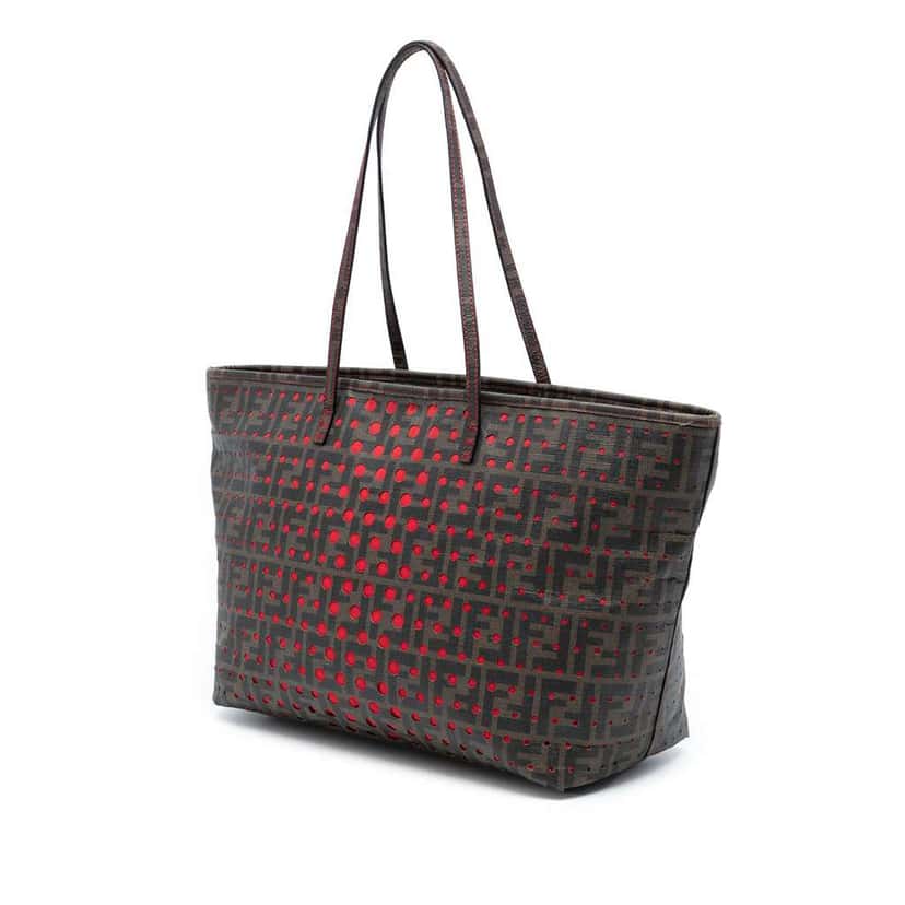 Fendi Medium Zucca Perforated Coated Canvas Roll Tote Brown Canvas Good condition - Back View