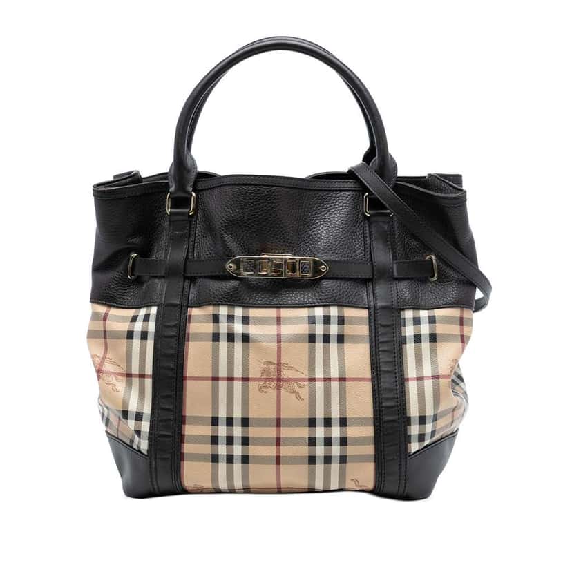 Burberry Haymarket Check Coated Canvas Satchel Brown Canvas Good condition - Front View