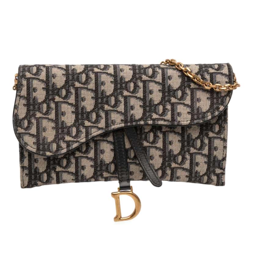 Dior Oblique Canvas Saddle Wallet On Chain Blue Canvas Good condition - Front View