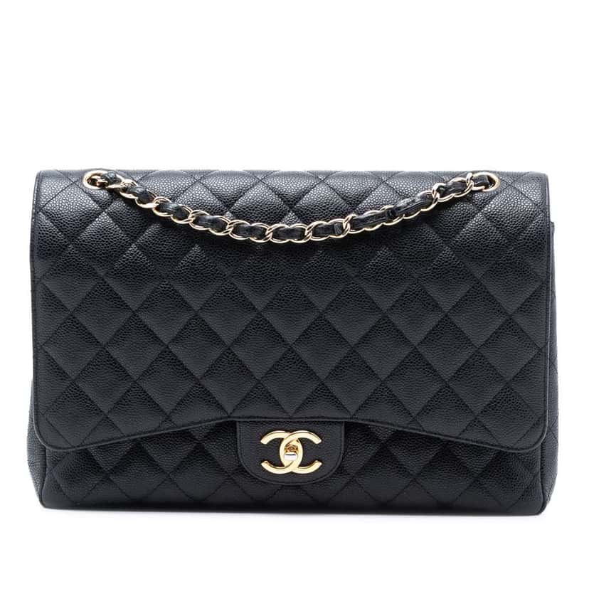 Chanel Maxi Classic Caviar Double Flap Black Leather Good condition - Front View
