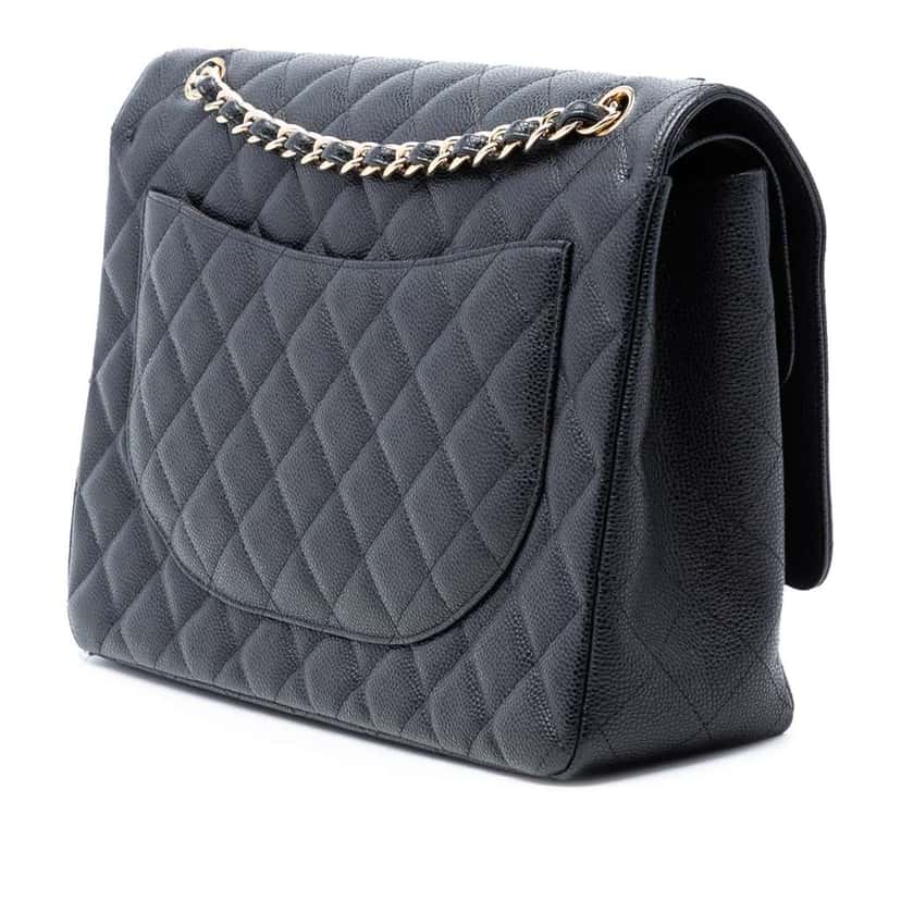 Chanel Maxi Classic Caviar Double Flap Black Leather Good condition - Back View