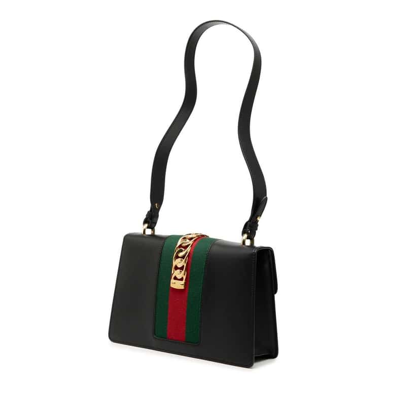Gucci Small Leather Web Sylvie Satchel Black Leather Good condition - Back View