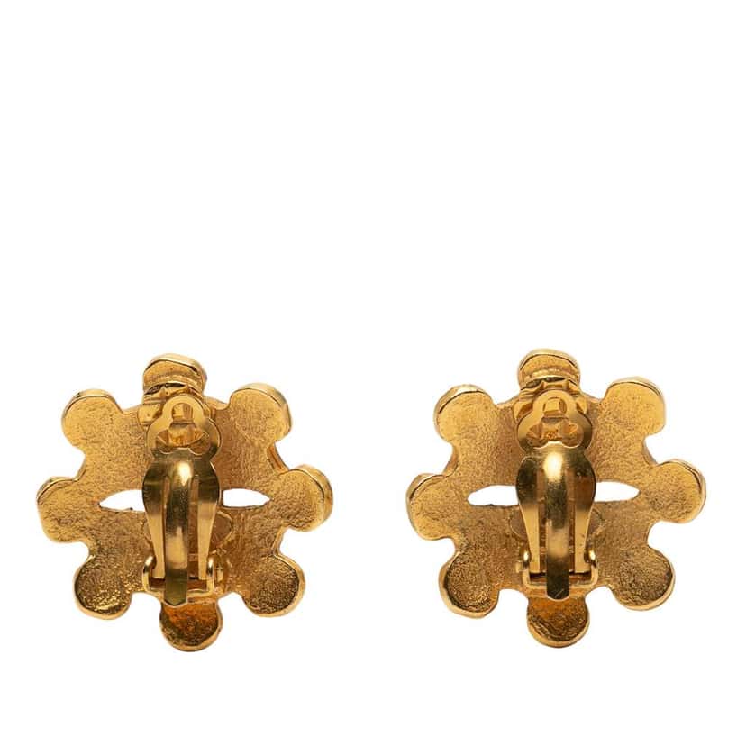 Chanel CC Gold Plated Flower Clip On Earrings Gold Metal Very good condition - Back View