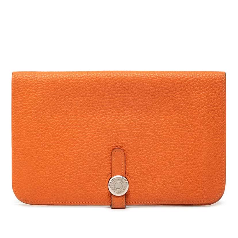 Hermès Clemence Dogon Duo Wallet GM Orange Leather Good condition - Front View