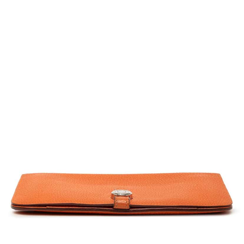 Hermès Clemence Dogon Duo Wallet GM Orange Leather Good condition - Inside View