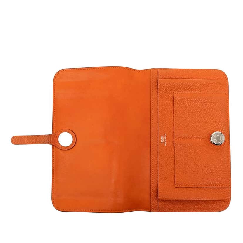 Hermès Clemence Dogon Duo Wallet GM Orange Leather Good condition - Model View