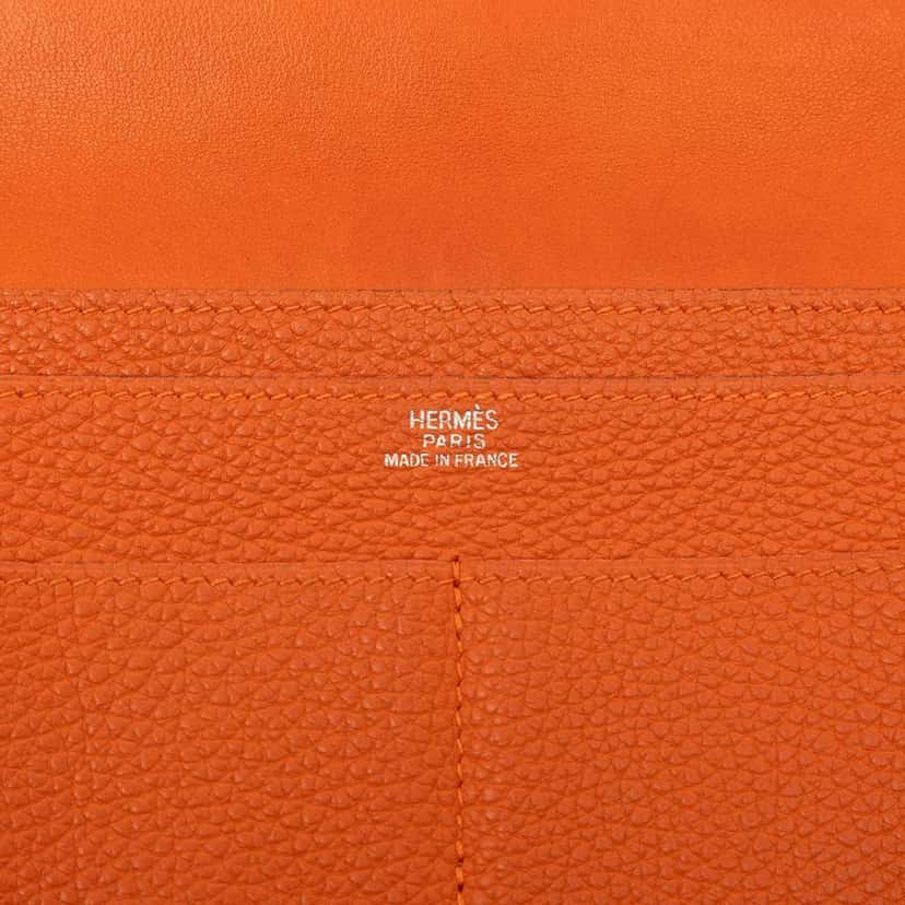 Hermès Clemence Dogon Duo Wallet GM Orange Leather Good condition - Box View