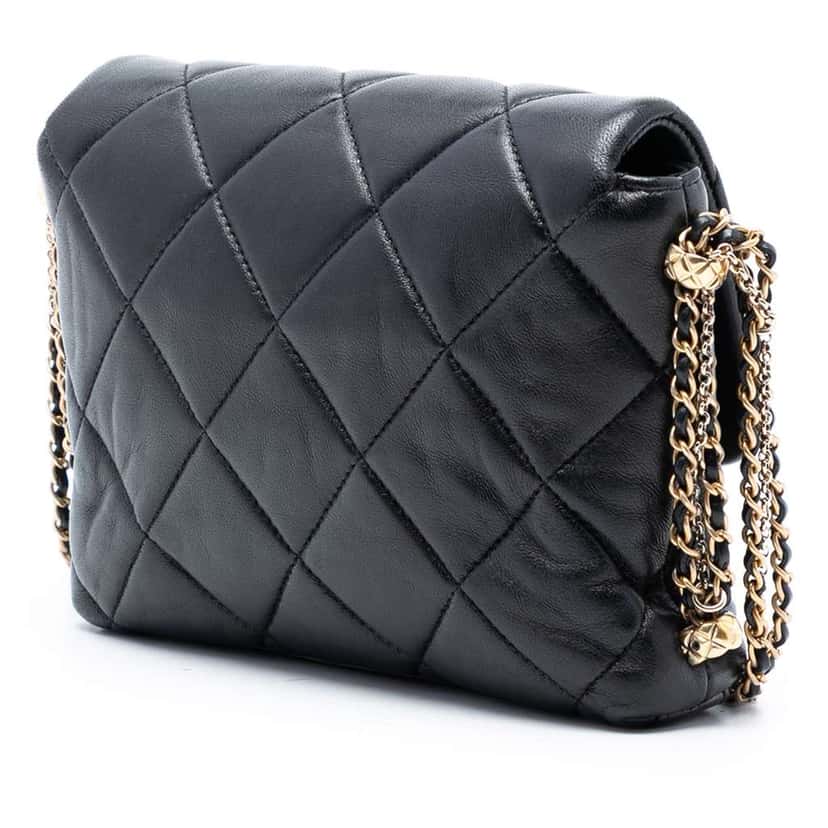 Chanel Mini Quilted Lambskin Crush on Chains Flap Black Leather Good condition - Back View
